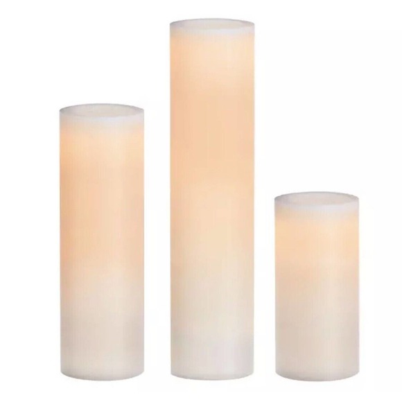 LED Flameless Candle 3 Pillar Set Vanilla Scented Wax Shell Warm Realist… - Picture 4 of 5